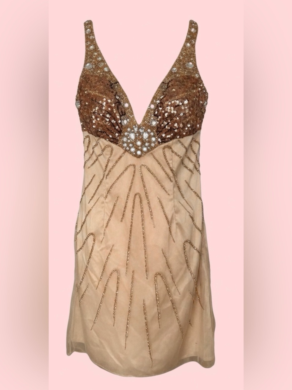 Basix II Champagne Beaded Sequin Cocktail Dress NWT Never Worn Size 8